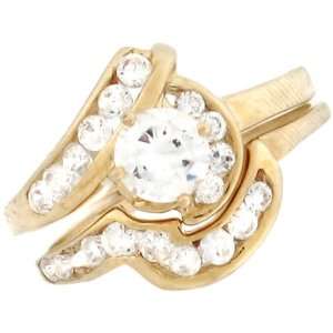   Gold Round CZ Stackable Engagement Set with Channel Accents Jewelry