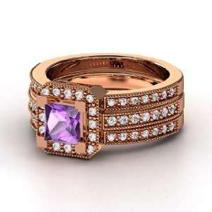  Va Voom Ring, Princess Amethyst 14K Rose Gold Ring with 