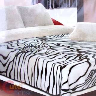 Zebra Queen Blanket Double Side Plush Mink Black&White  