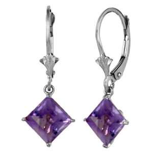   925 Sterling Silver Leverback Earrings with Genuine Amethysts Jewelry