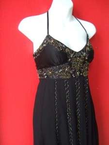 ADRIANNA PAPELL black beaded SILK halter PARTY dress BUBBLE HEM $238 