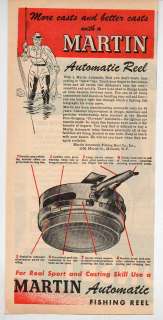 Original 1945 Vintage Ad Martin Automatic Fly Fishing Reels Mohawk,New 