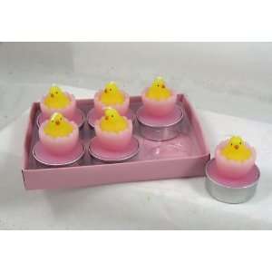  BABY CHICK Easter Egg Tea Light 2 Candles PINK Set of 6 