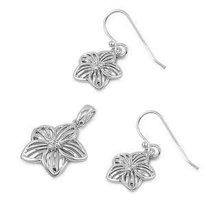  Sterling Silver Pendant/Earring Set   Flower Design with 