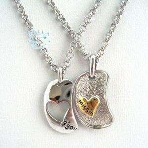 S003 SWEETY 18KGP 2 tone Heart Necklaces For Couple  