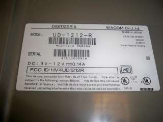 Wacom Digitizer II 12x12 Serial Tablet UD 1212 R  
