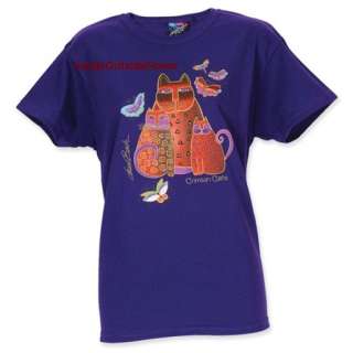 Laurel Burch T Shirt Crimson Cats Purple NEW  