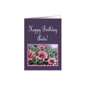  Happy Birthday Andie, pink and purple flowers Card Health 