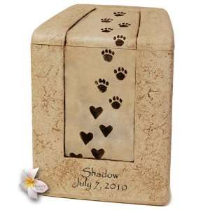    Large Heart Print Sculpted Stone Pet Cremation Urn