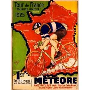 CANVAS Bicycle Bike Race Tour de France 1925 Meteore French Map Travel 