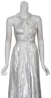 AIDAN MATTOX Silver Foil Print Evening Gown Dress 0 NEW  