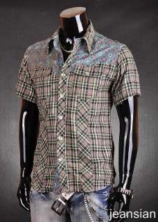 3mu Mens Designer Slim Dress Short Shirt Top Casual Clearance Black 