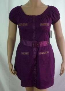 DEREON Woven LADY D Purple Belted Shirt Dress w Studs Women Plus Size 