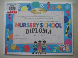   Nursery School Diploma Certificates (form # VA502, printed 1998) NEW