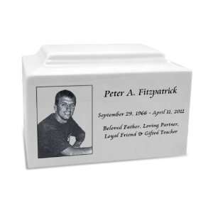  White Marble Cremation Urn Vault with Engraved Photo 