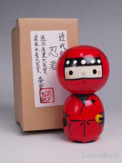 Japanese Ninja Wooden Kokeshi doll by Chie  Red   
