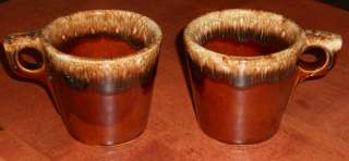 Vintage Hull Brown Drip Pottery Coffee Mugs Flat Bottom Set of 2 USA 