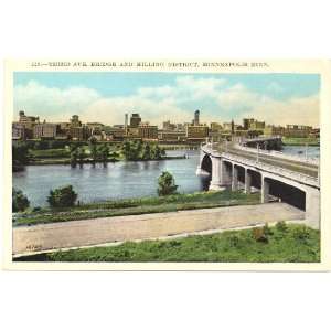 Vintage Postcard Third Avenue Bridge and Milling District Minneapolis 