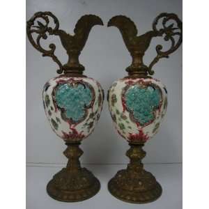  Pair of Antique Majolica Ewers