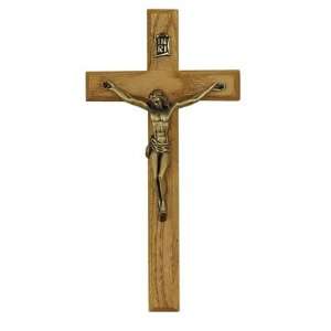  8 Oak Wall Crucifix with Antique Gold Metal Corpus 