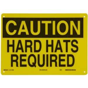  Yellow Color Confined Space Sign, Legend Caution, Hard Hats Required