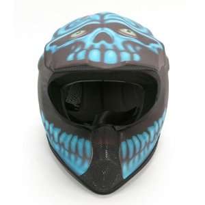 Moto Vation Racing Helmet Skinz , Color Blue, Style American Skull 