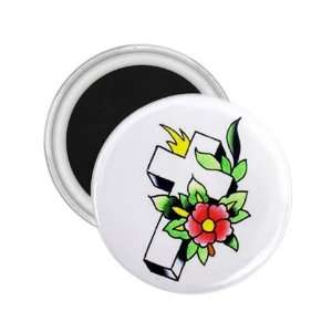  Tattoo Cross Flower Art Fridge Souvenir Magnet 2.25 Free 