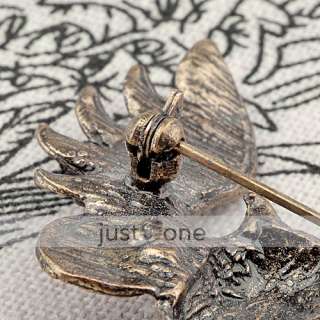 Retro Alloy Owl Spread Fly Wings Rhinestone Pin Brooch  