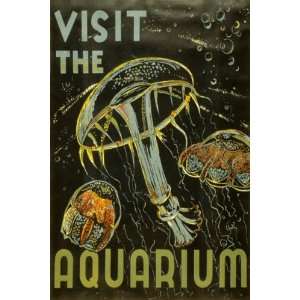  VISIT THE AQUARIUM JELLYFISH AMERICAN US USA VINTAGE 