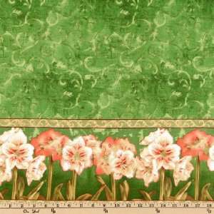  56 Wide Gentle Grace Amaryllis Border Green Fabric By 