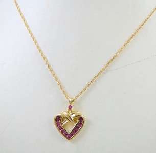Sterling Silver Vermeil Ruby Heart Necklace 18 VERY PRETTY  