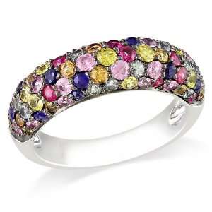  Sterling Silver Multi Colored Sapphire Fashion Ring, Size 