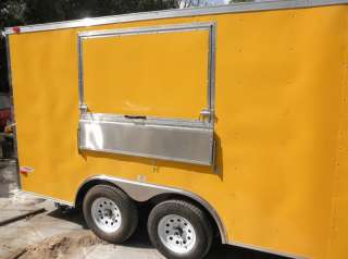NEW 8.5 X 16 YELLOW ENCLOSED V NOSE CONCESSION TRAILER  