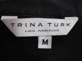 Trina Turk Black Long Sleeve Gathered Detail Button Down Top M  