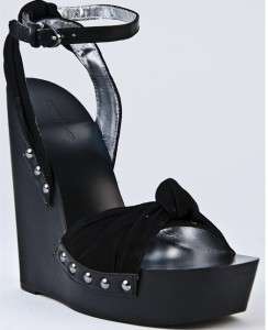 NIB New BEBE Black AMADEUS Suede High Wedge Platform Pumps Heels Shoes 