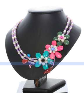 20 Cherry Quartz Jade  Pearl Flower Necklace  FINDINGJEWELRY 