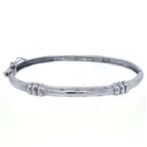  14k White Gold .24 Carat Round 9 Stone Diamond Bangle 