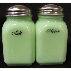 Jade Jadeite Glass Shaker S&P Enscripted VINTAGE SYTLE