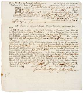 BENEDICT ARNOLD, III) 1754 Legal Document  