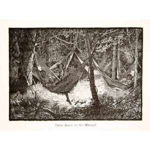  1879 Wood Engraving Brazilian Hammock Camp Maecuru James 