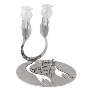 Candle Sticks Holder SET. Silver Plated. Shabat Cut out Design. Made 