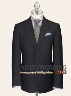 Fashion Slim Men Suits Black 2 Button Notch Lapel Groom Tuxedo Wedding 