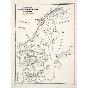  Print Map Scandinavia Sweden Norway Denmark Baltic Lapland Finland 