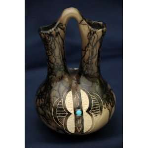  Navajo Horse Hair Pottery Wedding Vase  Etched