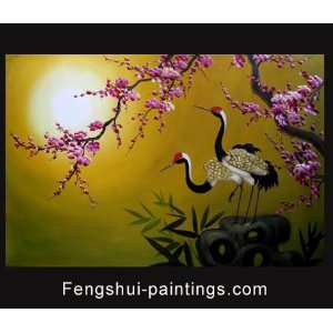  Asian Painting, Asian Wall Art, Asian Artwork, Crane Oil 