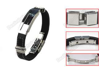   Cool Stainless Steel Rubber Bracelet Wristband Bangles Fashion  
