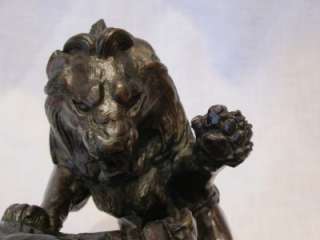 19th C. Antoine Louis Barye LION au SERPENT No 3 Bronze Statue 