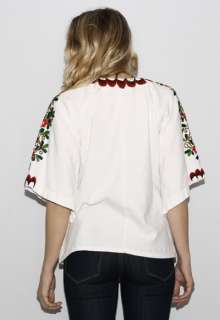   MEXICAN EMBROIDERED BIRDS Deep V Angel Sleeve Dress Tunic Top S  