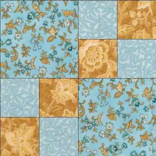 Baby Blue Gold Floral Pre cut Quilt Block Kit Fabric Square 12 Simple 