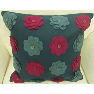  UNIQUE TEAL GREEN DAMSON BUTTON APPLIQUED 18 CUSHION COVER PILLOW 